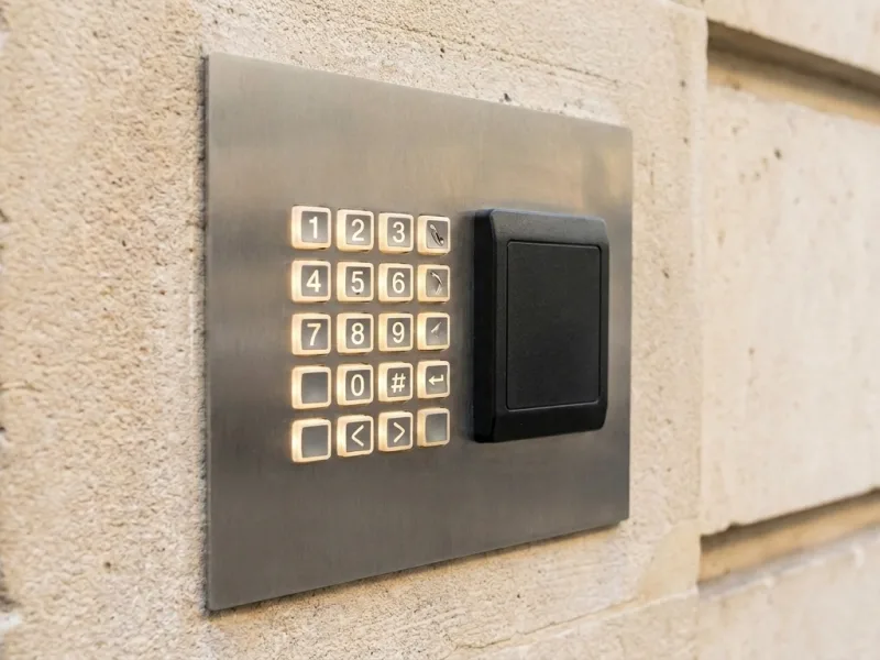 Digicode et lecteur de badge installés par FDM 35