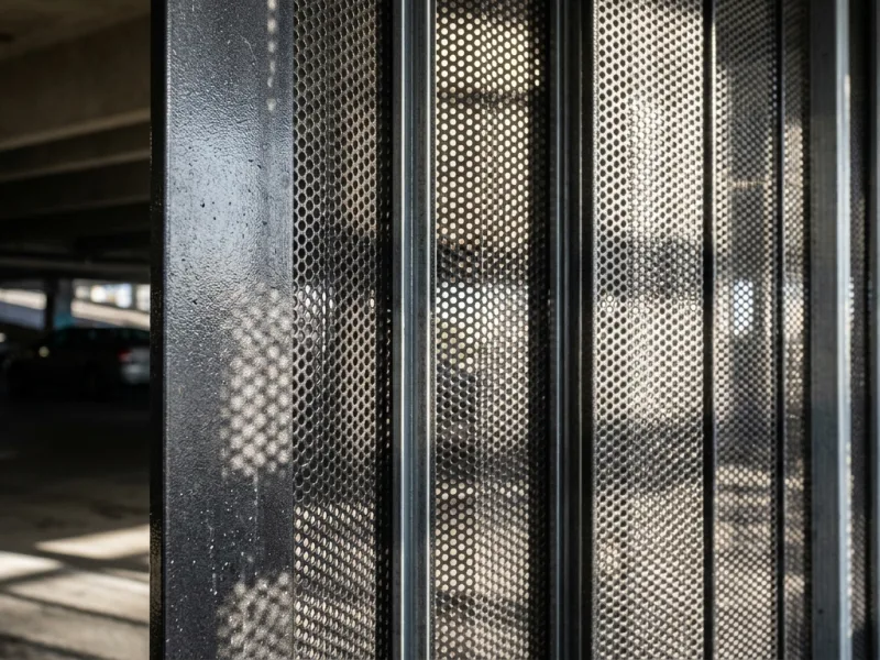 Grille métallique micro perforée installée par FDM 35 pour la ventilation d'un parking