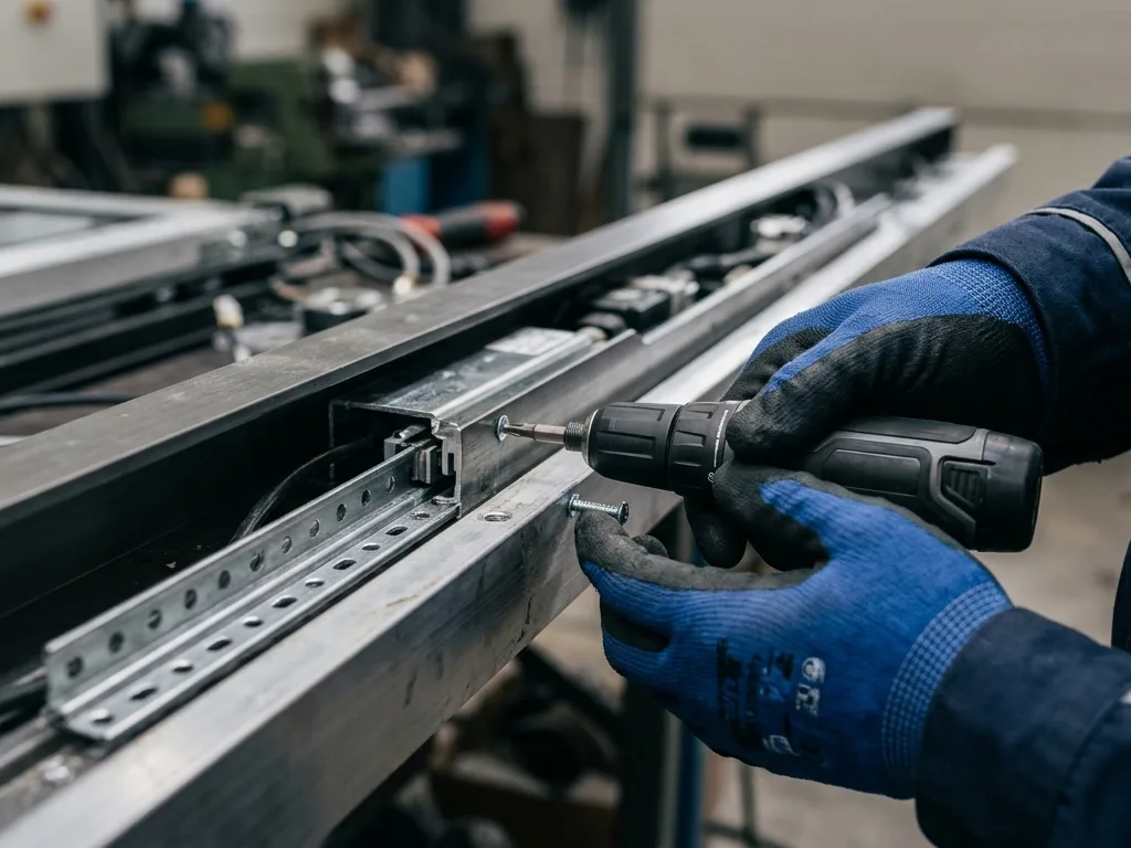 Technicien FDM 35 réalisant la maintenance d'une porte automatique industrielle