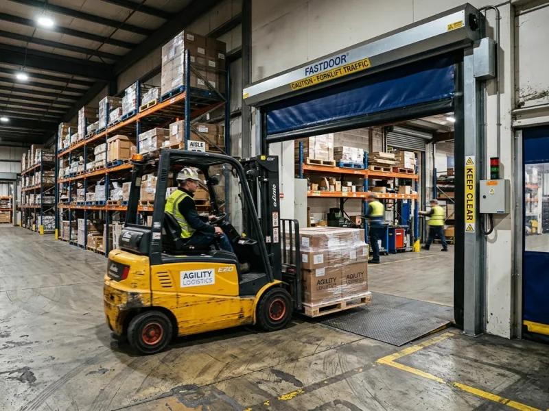 Porte rapide à enroulement installée par FDM 35 en environnement industriel