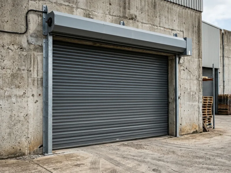 Rideau métallique motorisé installé par FDM 35 pour un bâtiment professionnel